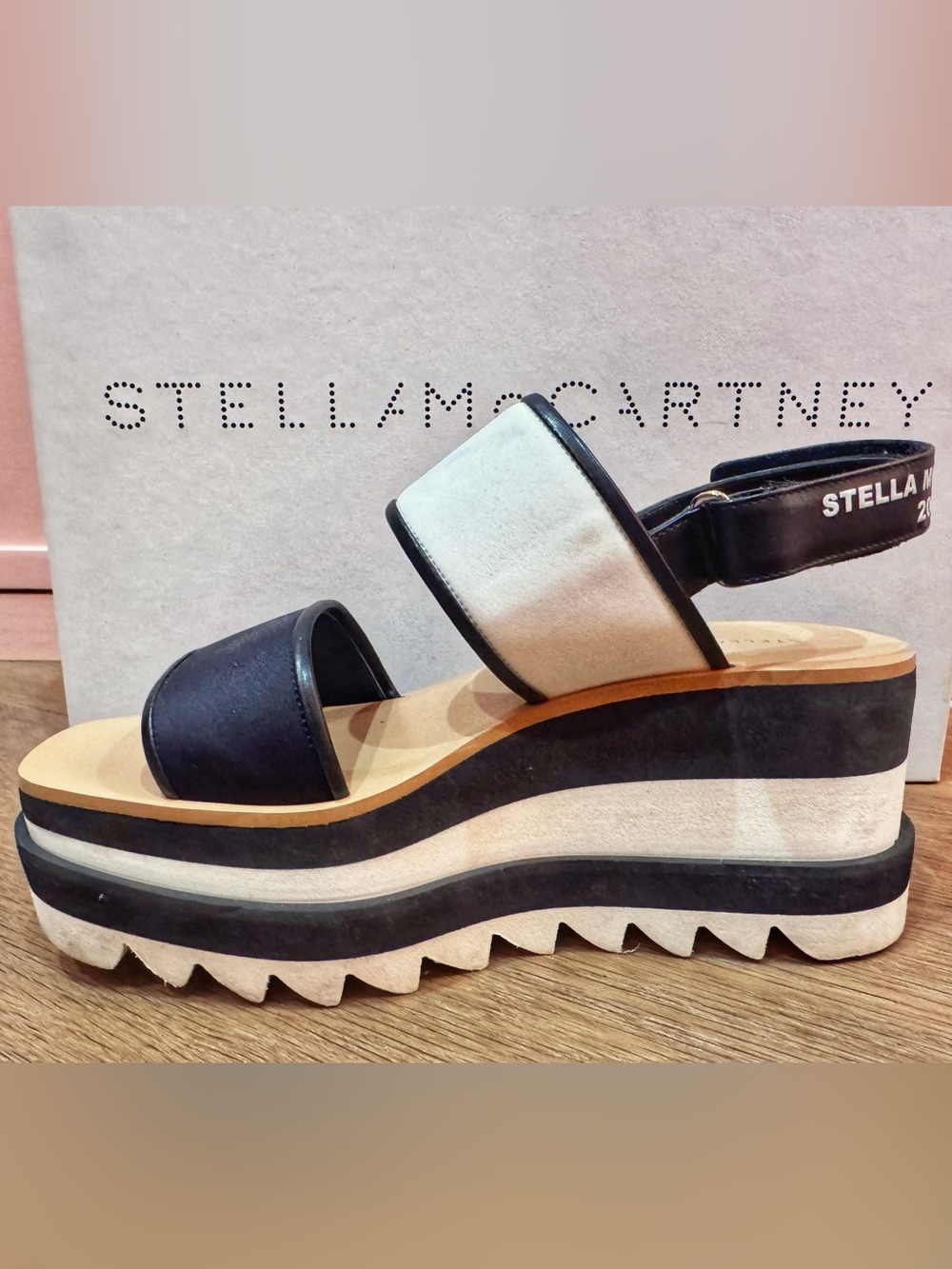 Stella McCartney Black and White Sneak Elyse Platform Sandals